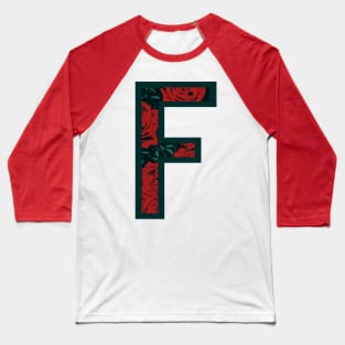 Modern Rose Floral Initial Name Alphabet - Letter F Baseball T-Shirt